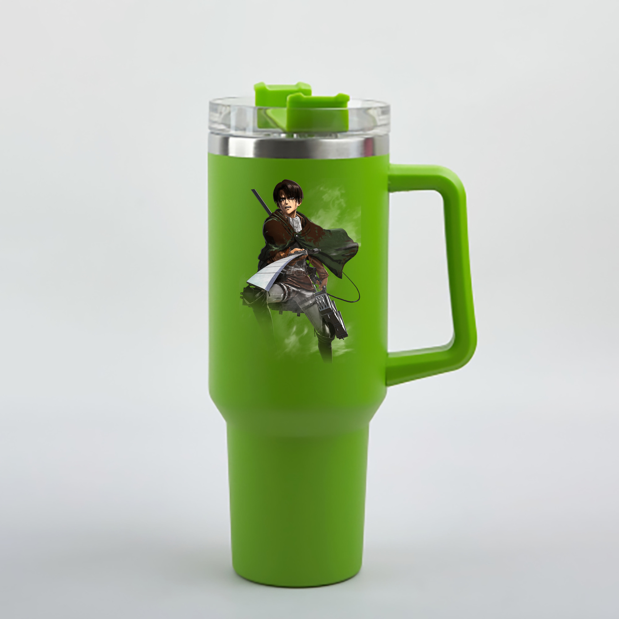 （画像用） 進撃の巨人 リヴァイ·アッカーマン Attack on Titan Levi Ackerman 1200mL車用タンブラー - クリスタルステッカー（プラスチックストロー付き）